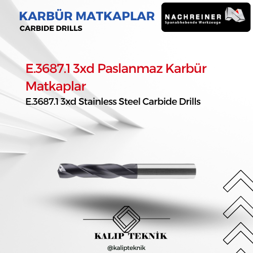 3xD Paslanmaz Sıvı Kanallı Karbür Matkap | E.3687.1 Serisi